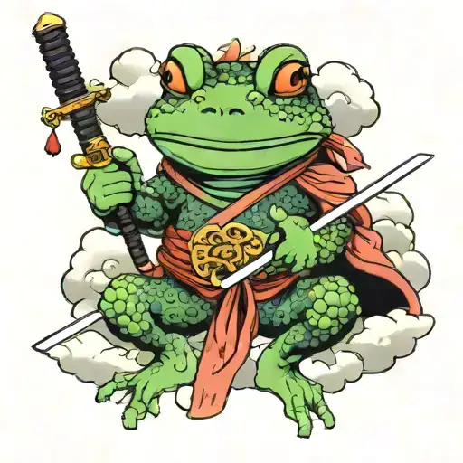 frog samurai with swords in the clouds tattoo design idea