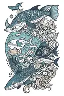 Patchwork w sea creatures tattoo design idea