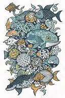 Patchwork w sea creatures tattoo design idea