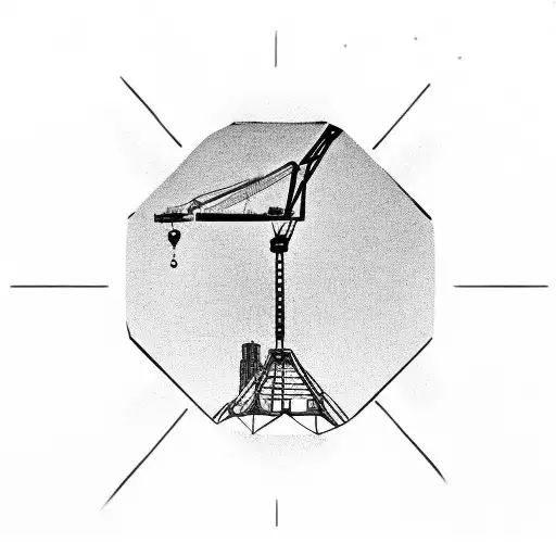 A martini glass with a construction crane inside tattoo design idea