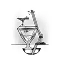 A martini glass with a construction crane inside tattoo design idea