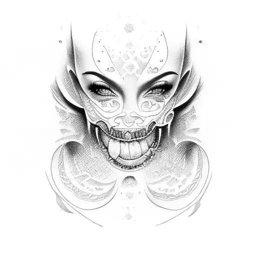 Mouth biting cash tattoo design idea