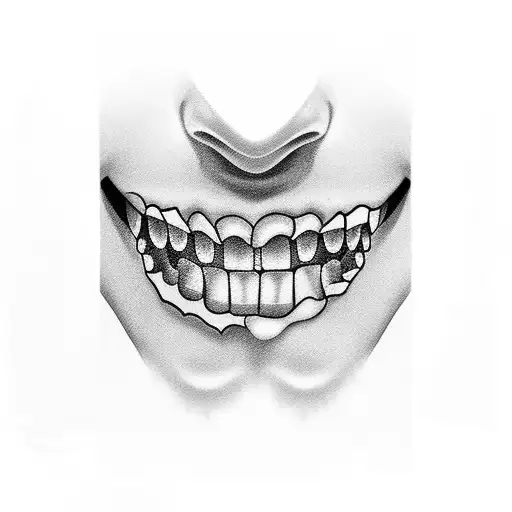 Mouth biting cash tattoo design idea