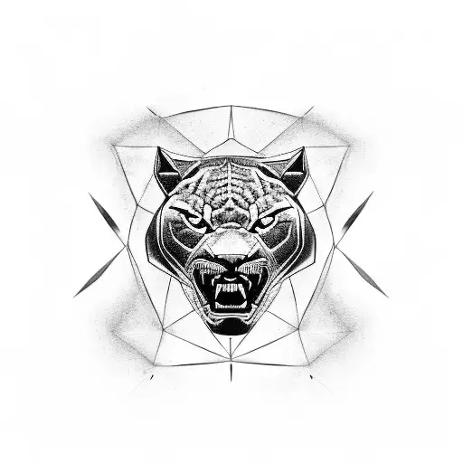 oldschool pantera panther black two geometric tattoo design idea