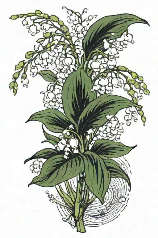 Lily of the Valley flower with large leaves tattoo design idea