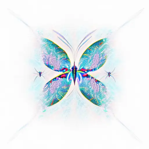 seven different blue and pink butterflies in a zig-zag lightning bolt pattern, catching on fire tattoo design idea