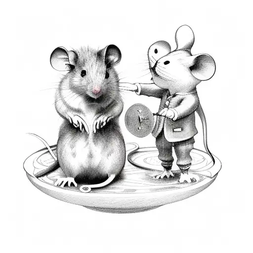 mouse and grandfather-clock tattoo design idea