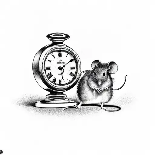 mouse next to a grandfather-clock  tattoo design idea