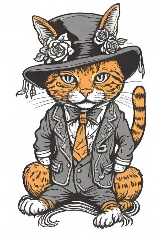 orange cat wearing 1920s gangster clothing tattoo design idea