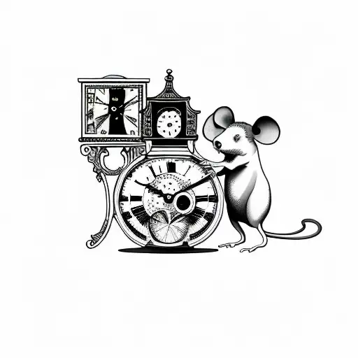 mouse and grandfather-clock  tattoo design idea