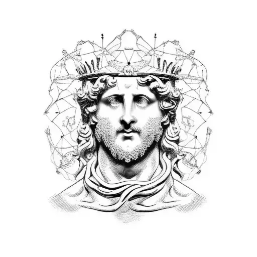 a marble bust of Dionysus with a crown of grapevine tattoo design idea