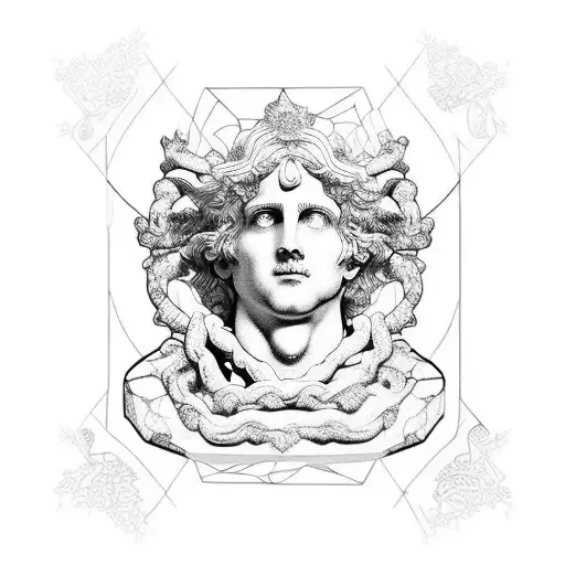 a marble bust of Dionysus grapevine crown tattoo design idea