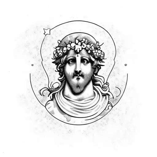 a marble bust of Dionysus grapevine wreath tattoo design idea