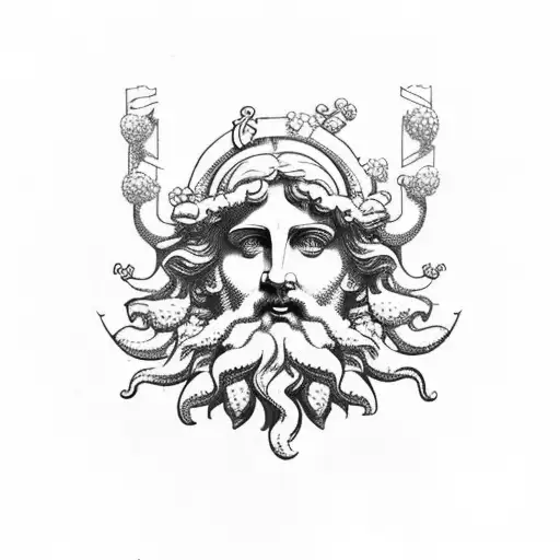 a marble bust of Dionysus with a wreath of grapevine. without a beard tattoo design idea