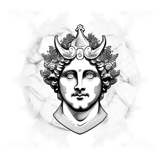 a marble bust of Dionysus grapevine crown tattoo design idea