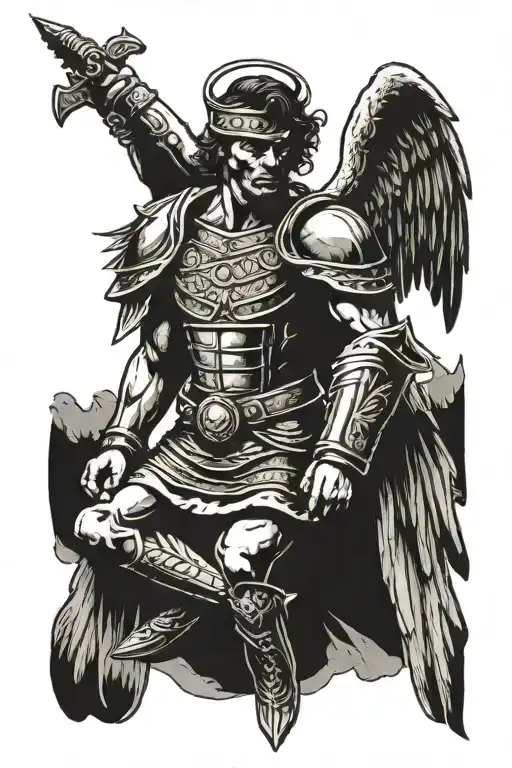 a man warrior angel with body armor tattoo design idea