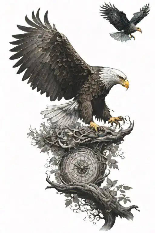 half sleeve tattoo of eagle with wings out, where the feathers morph into "the tree of life" surrounding the eagle tattoo design idea
