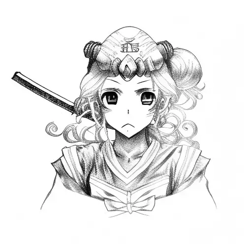 anime sailor girl holding katana tattoo design idea