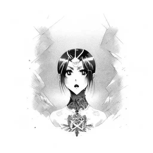 busty anime goth girl with black hair on sports motorcycle tattoo design idea