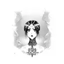busty anime goth girl with black hair on sports motorcycle tattoo design idea