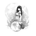 busty anime goth girl with black hair on sports motorcycle tattoo design idea