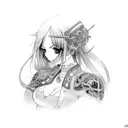 busty anime goth girl with black hair on sports motorcycle tattoo design idea