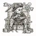 gangster baby sitting infront of a trap house that say trench baby tattoo design idea