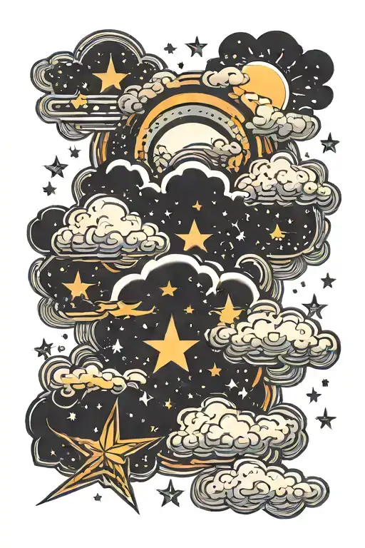 clouds and stars  tattoo design idea