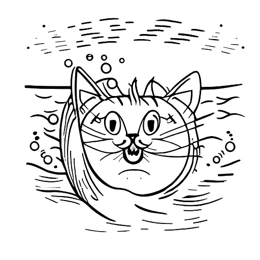 A cat swimming in a pool with a personal trainer cheering it on tattoo design idea