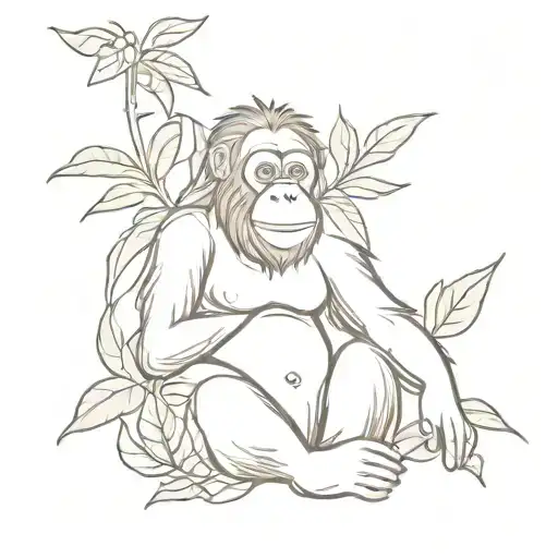 orangutan holding a plant growing tattoo design idea