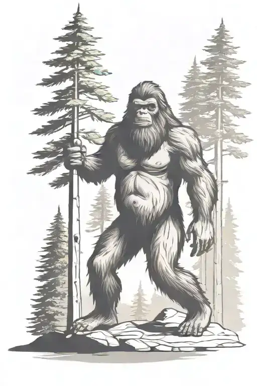 bigfoot figure among the trees tattoo design idea