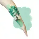ancient winding tree on right forearm that includes the names Sage Logan Annabelle Bailey color Incorporated to the tree tattoo design idea