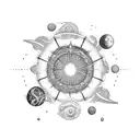 A celestial scene with stars and planets reflecting in the depths of the sea tattoo design idea