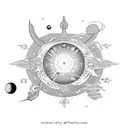 A celestial scene with stars and planets reflecting in the depths of the sea tattoo design idea