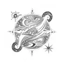 A celestial scene with stars and planets reflecting in the depths of the sea tattoo design idea
