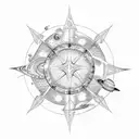 A celestial scene with stars and planets reflecting in the depths of the sea tattoo design idea