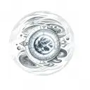 A celestial scene with stars and planets reflecting in the depths of the sea tattoo design idea