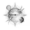 A celestial scene with stars and planets reflecting in the depths of the sea tattoo design idea