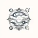 A celestial scene with stars and planets reflecting in the depths of the sea tattoo design idea