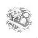 A celestial scene with stars and planets reflecting in the depths of the sea tattoo design idea