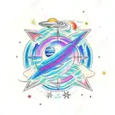 A celestial scene with stars and planets reflecting in the depths of the sea tattoo design idea