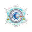 A celestial scene with stars and planets reflecting in the depths of the sea tattoo design idea