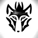 Tattoo with the silhouette of the face of a wolf and a she-wolf, only half of each face and an old marine anchor separat tattoo design idea