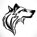 Tattoo with the silhouette of the face of a wolf and a she-wolf, only half of each face and an old marine anchor separat tattoo design idea