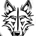 Tattoo with the silhouette of the face of a wolf and a she-wolf, only half of each face and an old marine anchor separat tattoo design idea