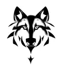 Tattoo with the silhouette of the face of a wolf and a she-wolf, only half of each face and an old marine anchor separat tattoo design idea