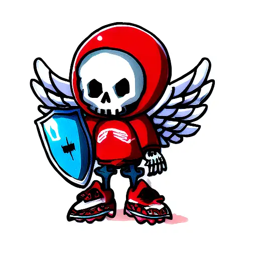 a skeleton with wings and a shield tattoo design idea