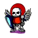 a skeleton with wings and a shield tattoo design idea