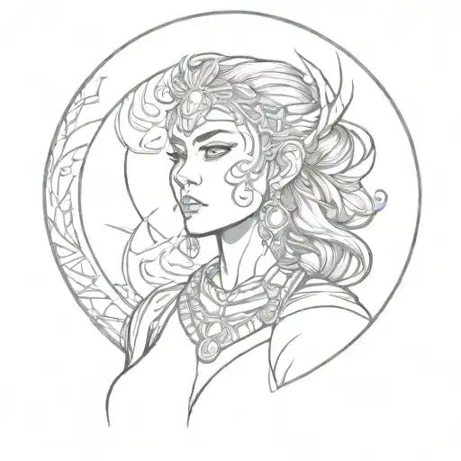 Moon warrior woman tattoo design idea