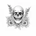 skull with willow bark, foxglove flowers, poppy flowers, galanthus nivalus flowers tattoo design idea
